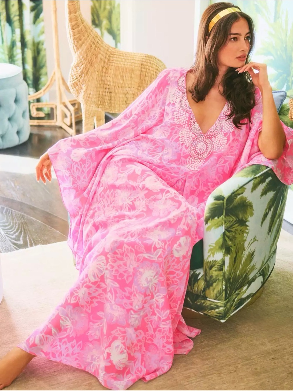 NWT Lilly Pulitzer Mindy Beaded Silk Maxi Caftan Size 2